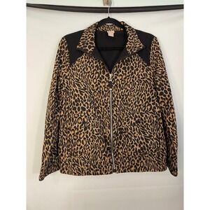 Chicos Zenergy Leopard Print Track Jacket Womens Size 1 Black Trim Zip Front